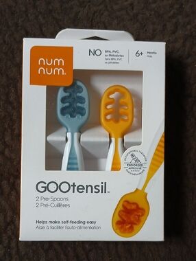 NumNum Baby Silicone Spoons Set for 6+ Months, BPA-Free, 2 Pack Blue/Orange